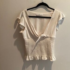 Amanda Uprichard Cream Flutter Sleeve Blouse with Tie Front